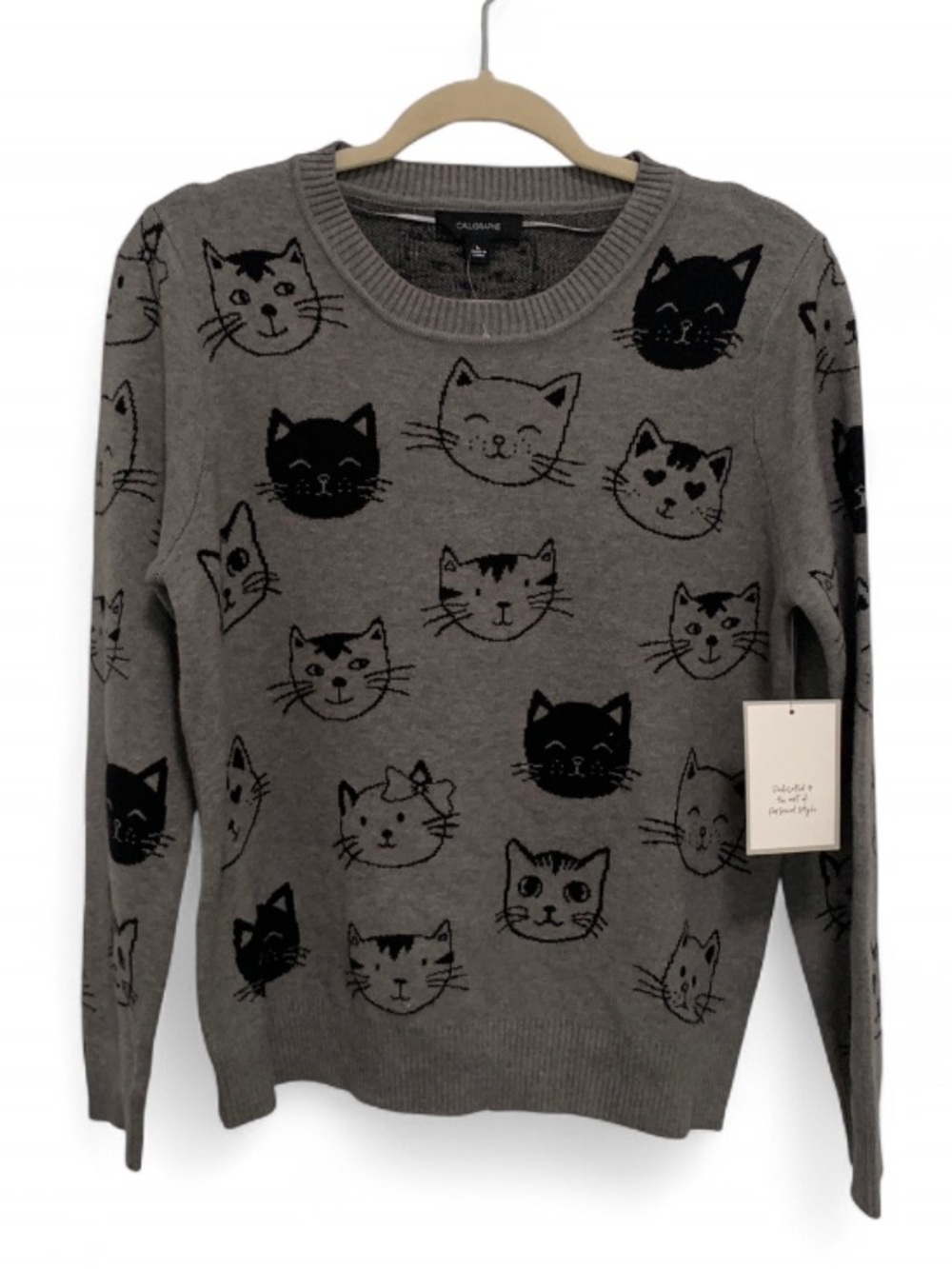 NET Calligraphie Gray Cat Pattern Crewneck Sweater